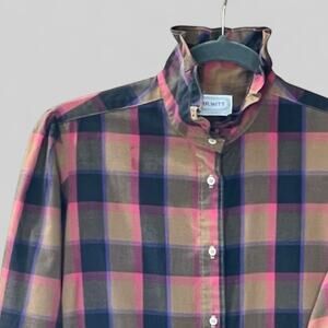 Vintage Mr. Witt USA Plaid Ruffle Collar Blouse Size 14 Made in USA 70s 80s